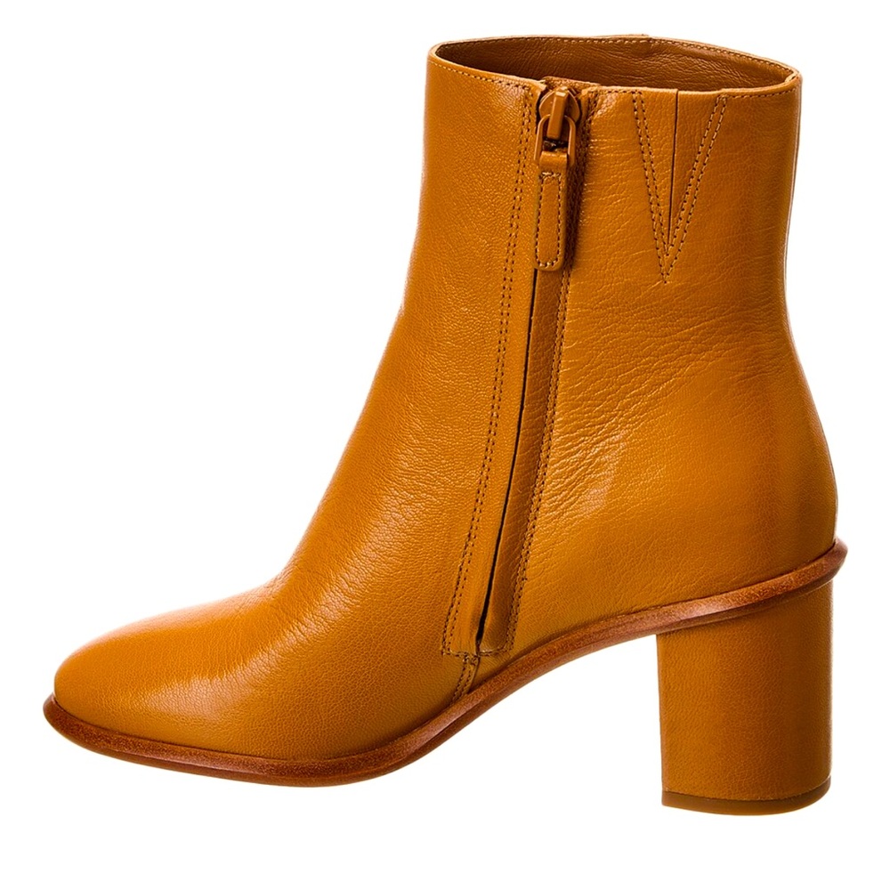 TORY BURCH BROOKE STAMPED HEEL ROUND TOE LEATHER BOOTIE IN CARAMEL CORN - 9 - Picture 5 of 16